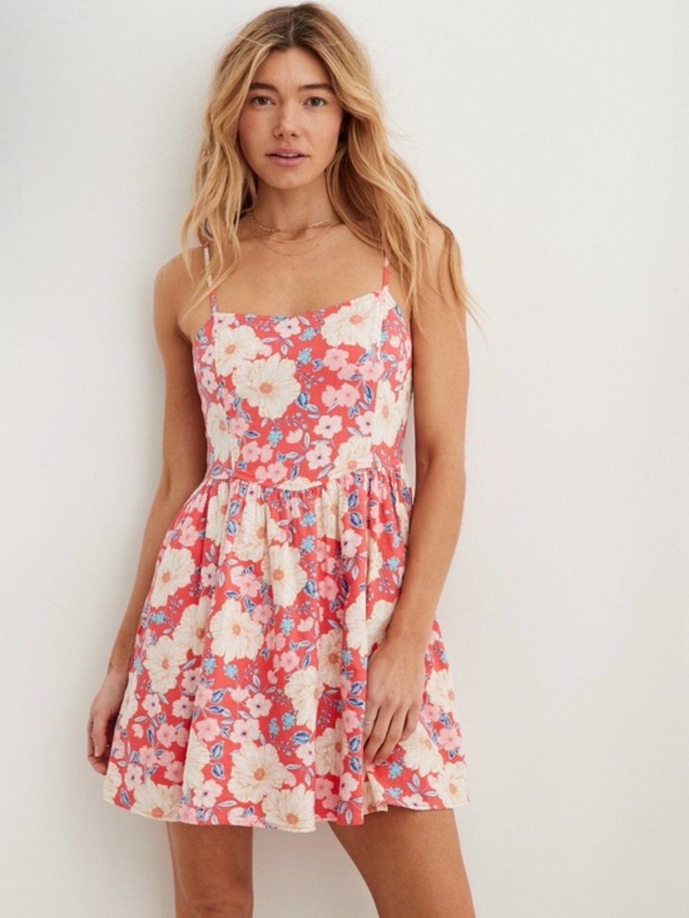 Aerie Love of Linen Floral Mini Dress Size XS with Pockets, Lined.
